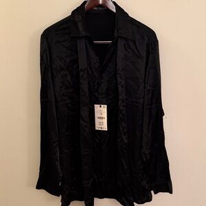 Zara Men’s Long Sleeve Shirt with Black Tie detail.